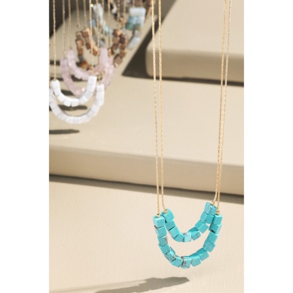 SOLD OUT Dalmatian Cube Natural Stone Double Layer Necklace - Picture 2 of 4